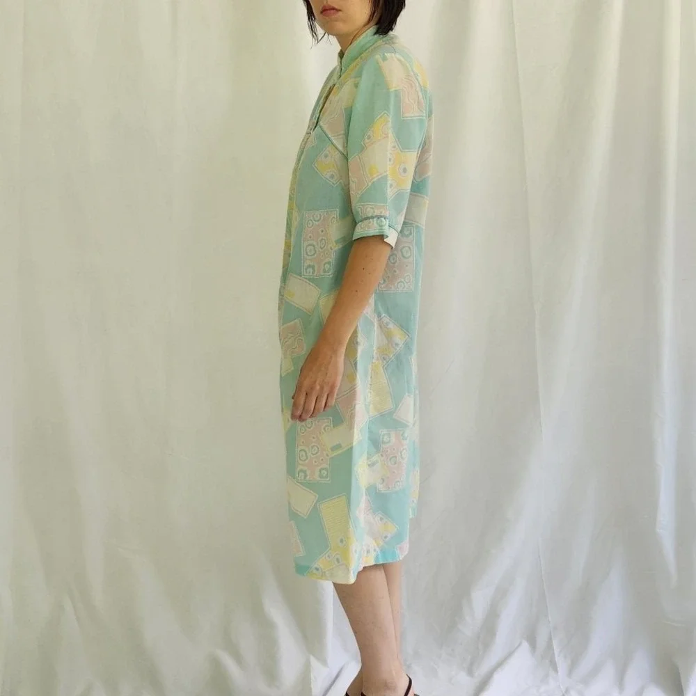 80s Pastel Geometric Print House Dress‎